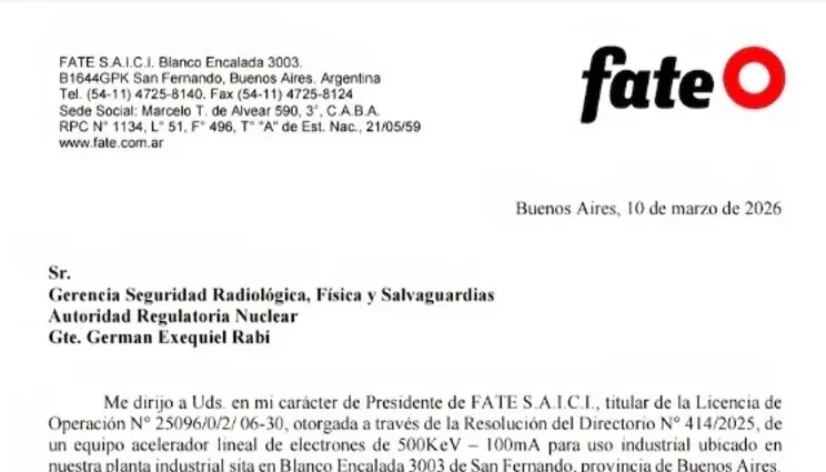 Fate indicó que no puede asegurar la seguridad de su planta por el material radioactivo