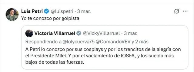 Villarruel presentó denuncia penal contra Petri tras un cruce en redes