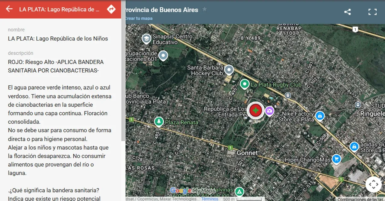 Alerta roja por cianobacterias en la República de los Niños de La Plata