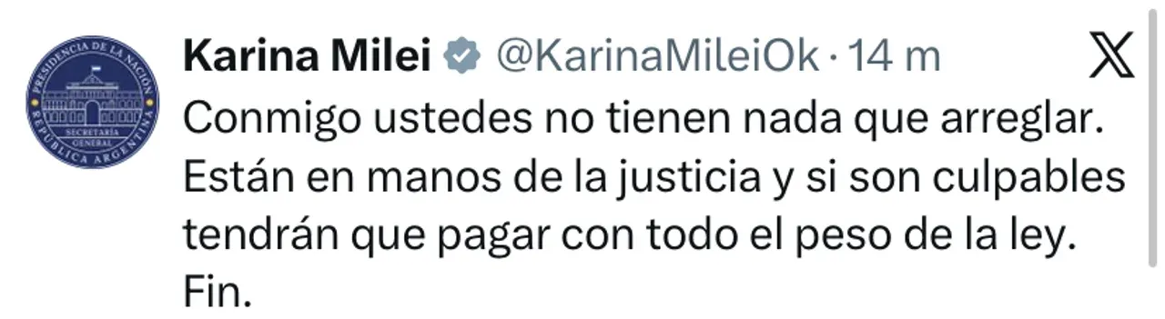 Karina Milei respondió a la AFA: "Si son culpables, deberán pagar"