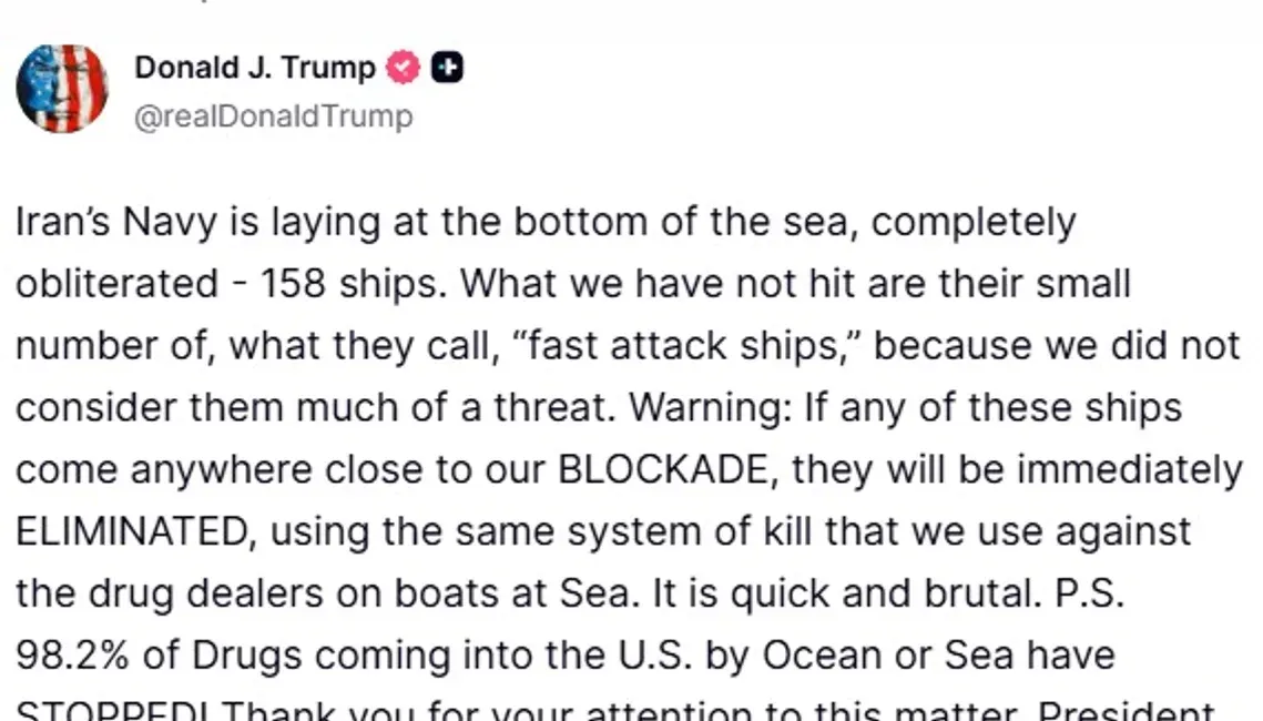 Trump advierte tras destruir la Armada iraní: "Yace en el fondo del mar"